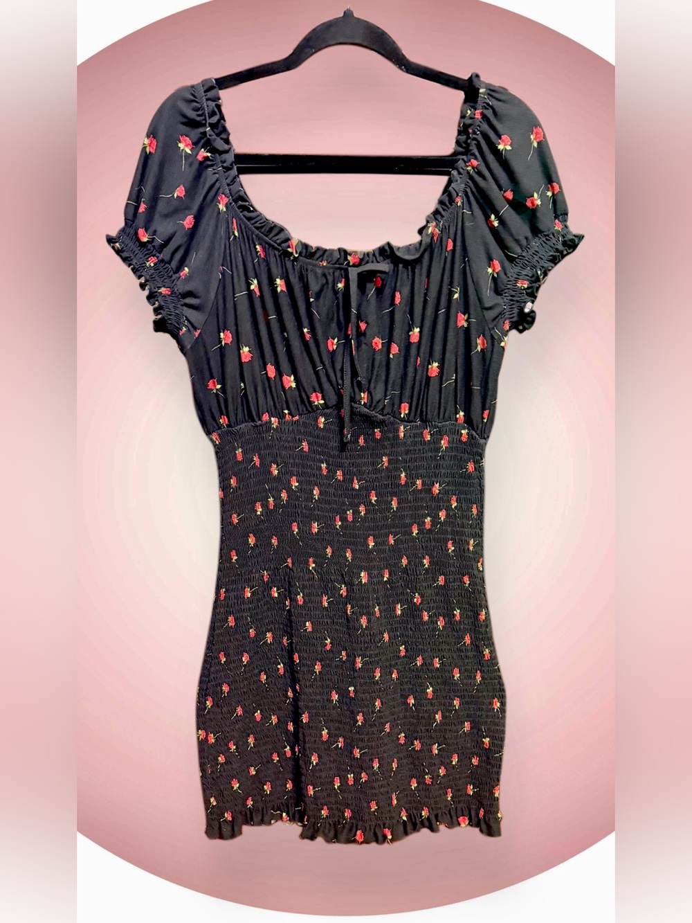 For Justify Black Floral Smocked Mini Dress